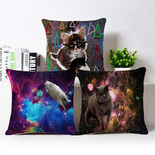 Cute Galaxy Cat Print Linen Cushion Cover Sofa Decorative Pillowcases  45x45 CM Square  Cushions Couch Beds Pillows 2024 - buy cheap