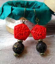 Perfect Red Carved Cinnabar Earrings, Fashion Women's Carved Lacquerware Jewelry,Black Beads S925 Silvers Dangle Earring. 2024 - buy cheap