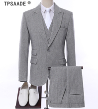 Custom Made Gray Men Wedding Dress Tuxedo Groom Formal Suit Mens 3 pieces (Jacket+Vest+Pants) Wedding Man Suit 2024 - buy cheap
