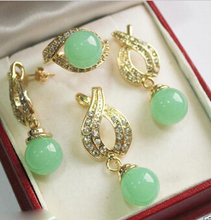 Free shipping .468 Jewelry Fashion 12mm Green  Pendant Necklace Earrings Ring Set 2024 - buy cheap