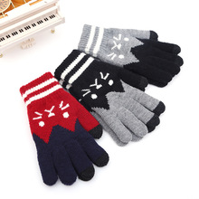 Winter Women Warm Jacquard Stretch Knit Gloves Female Cute Cartoon Cat Accessories Wool Full Finger Gloves Thicken Mittens B46 2024 - buy cheap