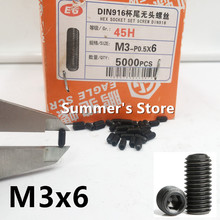 100pcs/lot DIN916 M3*6mm Alloy Steel Grub Screw M3 Hex Socket Head Set Screw M3*6mm black finished screw blot Grade 12.9 2024 - buy cheap