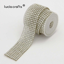 Lucia Crafts  Hot Fix  Silver Rhinestones Chain  Crystal DIY Iron On  Dress Ornament Accessories C0807 2024 - buy cheap