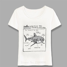 Camiseta de verano con tiburón, divertida Camiseta de Anatomy Of A Diseño de tiburón para mujer, Tops informales de estilo Harajuku en blanco y negro 2024 - compra barato