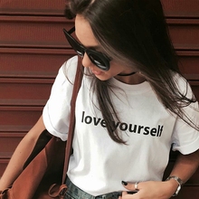 Женская футболка с надписью love yourself, хлопковая Повседневная забавная футболка для девушек, хипстерская футболка Tumblr, Прямая поставка F628 2024 - купить недорого