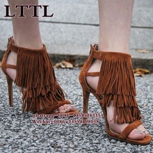 New High Heels Fringe Summer Sandals Sexy cut outs Open Toe Plus Size Gladiator sandals Runway Party Shoes Women Pumps 2024 - buy cheap