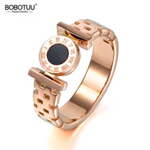 BOBOTUU New Design Roman Numerals Hollow Ring Jewelry For Women Rose Gold Color Stainless Steel Engagement Wedding Rings BR17162 2024 - buy cheap