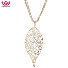 Gold Big Crystal Leaf Pendants Necklaces Long Hollow Leaf Rhinestone Sweater Chains Necklace Women Wedding Party Jewelry Gifts 2024 - buy cheap