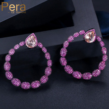 Pera-pendientes largos de circonia cúbica para mujer, aretes con forma de gota redonda, Micro pavé, estilo étnico, rosa, joyería de disfraz E206 2024 - compra barato