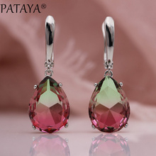 PATAYA New Tourmaline Color Long Earrings True White Gold Water Drop Natural Zircon Dangle Blue Earrings Women Fashion Jewelry 2024 - buy cheap