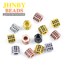 JHNBY 2pcs Black Zircon Geometric Copper Spacer bead 6~9mm Pave Crystal Charms metal Loose beads for Jewelry bracelet making DIY 2024 - buy cheap