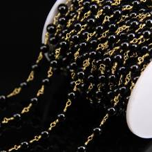 Natural Black Agate 6mm Round Beads Chains,Onxy stone Link Brass Wire Wrapped Rosary Chain DIY Necklace Bracelet Jewelry Making 2024 - buy cheap