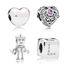 Винтажный браслет Pandora, 5 шт., с кристаллами, в форме сердца, в виде кубиков, в виде робота, цветов, с подвеской, подходит для оригинальной бижутерии 2024 - купить недорого
