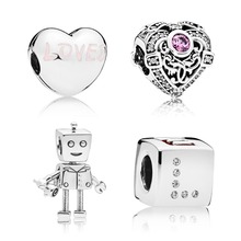 5PCS Vintage Crystal Hollow Heart Love Dice Robot Flower Loose Bead Charm Fit Original Bracelet DIY Jewelry Making Couple Gift 2024 - buy cheap