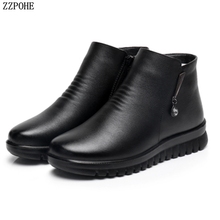 ZZPOHE 2018 Winter Autumn Woman Fashions Snow Boots women genuine leather flat ankle boots Mother Soft Plus Velvet cotton shoes 2024 - buy cheap