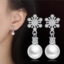 Everoyal-pendientes plateados Vintage para mujer, joyería de moda de perlas de cristal, pendientes de copo de nieve, accesorios para niña Bijou 2024 - compra barato
