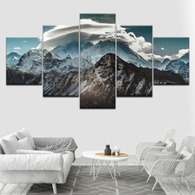 Pintura en lienzo para sala de estar, decoración del hogar, 5 piezas, nubes blancas y montañas de nieve, imágenes HD, impresiones, póster, marco de Arte de pared Modular 2024 - compra barato