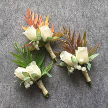 WeddingBobDIY Artificial White  Rose Wedding party Flower Groom Boutonniere men Corsage Pin Lapel Flower Suit Decoration 2024 - buy cheap