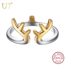 U7 925 Sterling Silver Adjustable Horn / Cat Rings Reindeer Deer Antlers Wedding Silver Ring Jewelry For Women Girl Gift SC162 2024 - buy cheap