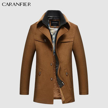 CARANFIER Autumn Winter Mens Jackets Casual Plus Velvet Thicken Long Trench Male Wool Coat Turn-Down Collar Top Quality Outwear 2024 - buy cheap