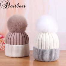 Doitbest Korea Real Fox fur winter hat for women girls pompom hats knitted Beanie womens racoon fur pom pom cap lady Beanies 2024 - buy cheap