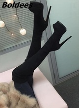 Sexy Black Suede Stilettos Women Super High Heels Over The Knee Boots Woman Fancy Slim Fit Platform Long Boots 2024 - buy cheap