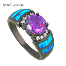 Promotion Lowest Price Charming Rings Blue Fire Opal Black Gold Tone Purple Zirconia Ring USA Sz #7#8#9 Fashion Jewelry OR822 2024 - buy cheap