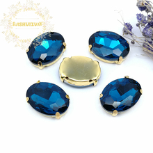 Classic style Peacock blue OVAL shape Glass Crystal sew on rhinestones with Gold claw Diy Clothing accessories Free shipping 2024 - buy cheap