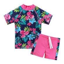 BAOHULU UPF50+ Flower Kids Swimwear Girls Short Sleeves Swimsuit Two Pieces Children Bikini set Swimming Tankini Beachwear 2024 - buy cheap