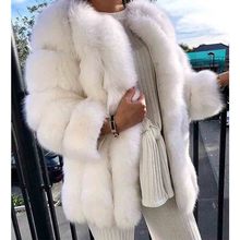 Casaco feminino furyana pelo real, casaco de pele, 75cm de comprimento, pele natural de raposa prateada, casaco de inverno para mulheres, moda externa 2024 - compre barato