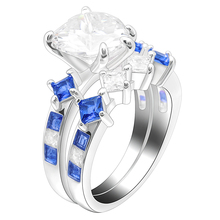 Hainon-Conjuntos de anillos de boda para mujer, corazón de lujo, anillos de piedra circón rojo y azul, joyería de fiesta femenina, Color plata, distribución 2024 - compra barato