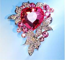 Retail Valentines Gift Austrian Crystal Love Heart Design New Brand Brooch Scarf Lapel Pin For Women's Gift Brincos 2024 - buy cheap