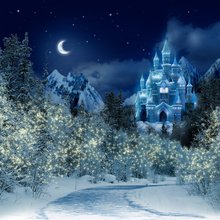 Cinderela azul castle1 inverno noite lua cenários alta qualidade impressão de computador fundo de festa 2024 - compre barato