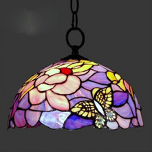 Luminária de vidro manchado com pingente tiffany 12 tamanhos, flores de lóbulo, borboleta, para quarto e27 110-240v 2024 - compre barato