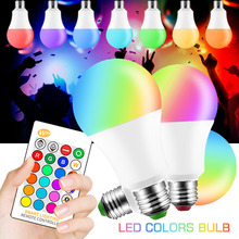 E27 LED 5/10/15 Вт 16 видов цветов волшебная лампа 220 В 110 В RGB + белый пульт дистанционного управления умная лампа с регулируемой яркостью памяти + ИК-пульт дистанционного управления 2024 - купить недорого