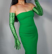 Women's green color snake skin print faux pu leather long gloves female sexy club party dress fashion long glove 70cm R1562 2024 - buy cheap