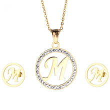 316L Stainless Steel Capital Letter Jewelry Sets Women Rhinestone Gold Initial Letter M Pendant Necklace & Earrings Set 2024 - buy cheap