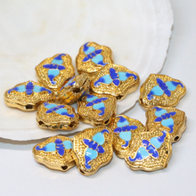 Gold-color carved blue enamel cloisonne spacers beads hot sale accessories 10pcs 13*16mm wholesale price jewelry findings B2457 2024 - купить недорого