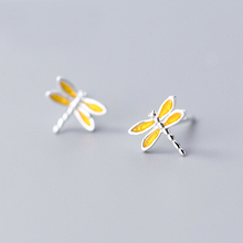 MloveAcc 100% 925 Solid Real Sterling Silver Cute Yellow Dragonfly Stud Earring for Teen Girl Women Fine Silver Jewelry 2024 - buy cheap