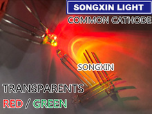 Cátodo transparente bicolor LED, diodo emisor de luz redondo de 3mm, 10 Uds., dos enchufes de Color rojo y verde, práctica, rojo/YG 2024 - compra barato
