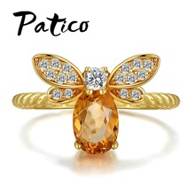 Anillo de abeja de cristal para mujer, Color dorado, diseño abierto Ajustable, joyería de regalo, anillos de nudillos 2024 - compra barato