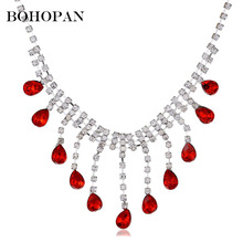 Multicolor Gem Necklace Women Water Drop Shape Crystal Stones Fashion Wedding Jewelry Chocker Necklace Bride collares femme 2018 2024 - buy cheap