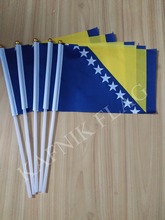 KAFNIK,5pcs  14*21cm Small Bosnia and Herzegovina flag National hand Flag with Pole for advertisement decoration, free shipping 2024 - buy cheap