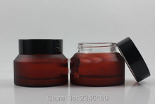 Botella cosmética de vidrio de 50G y 50ML, tarro de embalaje para crema para el cuidado de la piel, rosa roja escarcha con frasco de plástico para crema de Color negro, 12 unids/lote 2024 - compra barato