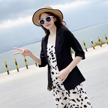 Linen small suit female one button coat thin section summer white black cotton linen suit Slim casual seven-point sleeve female 2024 - buy cheap
