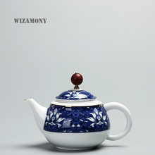 Wizamony novo conjunto de chá azul e branco linha dourada celadon zisha cerâmica artes tay china bule chá porcelana yixing antigo bule 2024 - compre barato