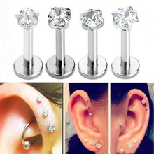 1 pc Silver Color Cartilage Earring Helix Ear Piercing Top 3MM Crystal Screw Nose Studs Labret Lip Piercing Rings Body Jewelry 2024 - buy cheap