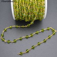 10 Meters Anti-Rust Gold Color Wire Linked 2X4mm / 4x6mm Faceted Bright Green Color Glass Rondelle Beads Chains 2024 - buy cheap