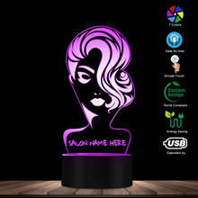 Nome personalizado salão de beleza 3d luz da noite conduziu a lâmpada de mesa do cabeleireiro do salão de beleza da forma da menina 3d personalizada 2024 - compre barato
