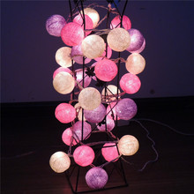 Thai Style 20Pcs/Lot Pink Cotton Ball LED Battery Powered or US Plug String Lights Fairy for XMas Party Garland Party Wedding 2024 - buy cheap